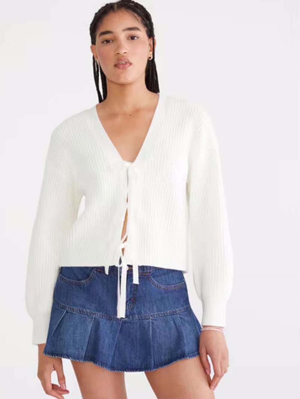 NWT New Aéropostale Ribbed Reversible Tie White Cardigan Size L